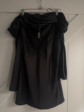 Fashion Nova Black Off-Shoulder Satin Tunic